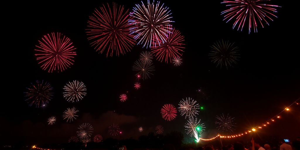 Colorful fireworks lighting up the night sky.