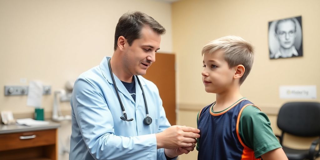 Athlete getting a sports physical in a clinic.