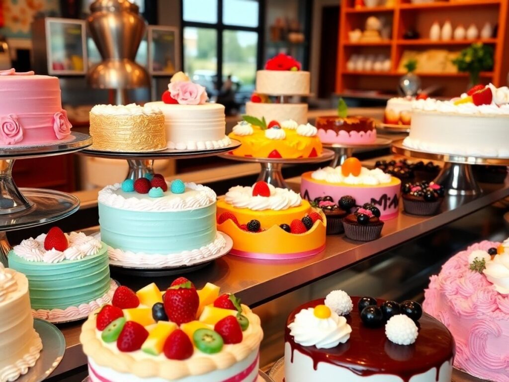 Assorted cakes and pastries from local bakeries.