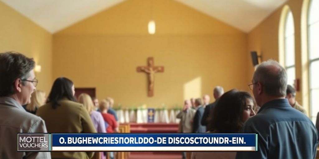 Interior of a welcoming church with people gathered.