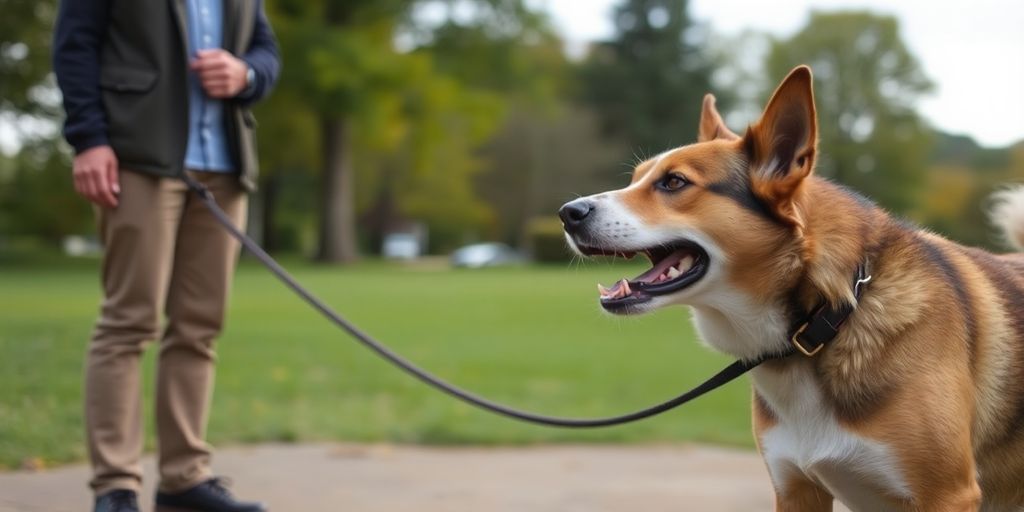 Owner with aggressive dog seeking help in a park.