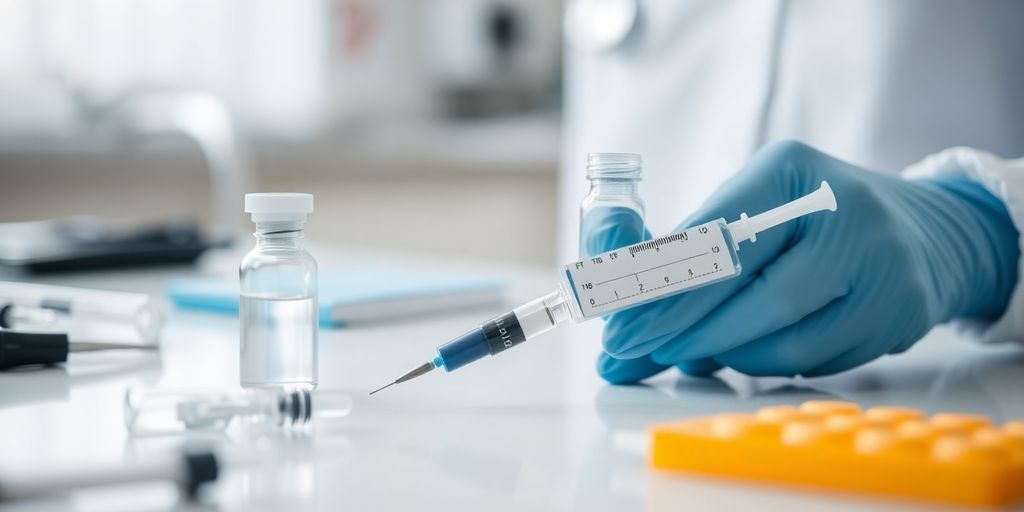 Healthcare professional preparing a TB test in clinic.