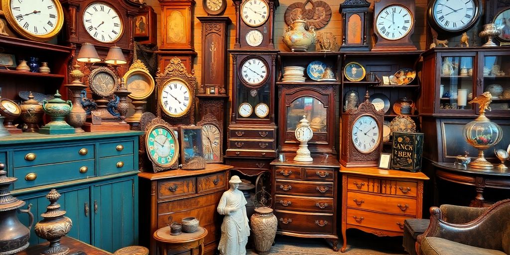 A variety of antique items displayed attractively.