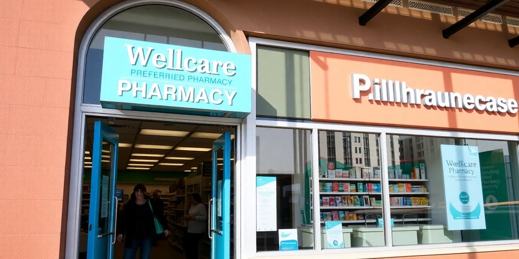 Pharmacy storefront labeled as Wellcare Preferred Pharmacy.