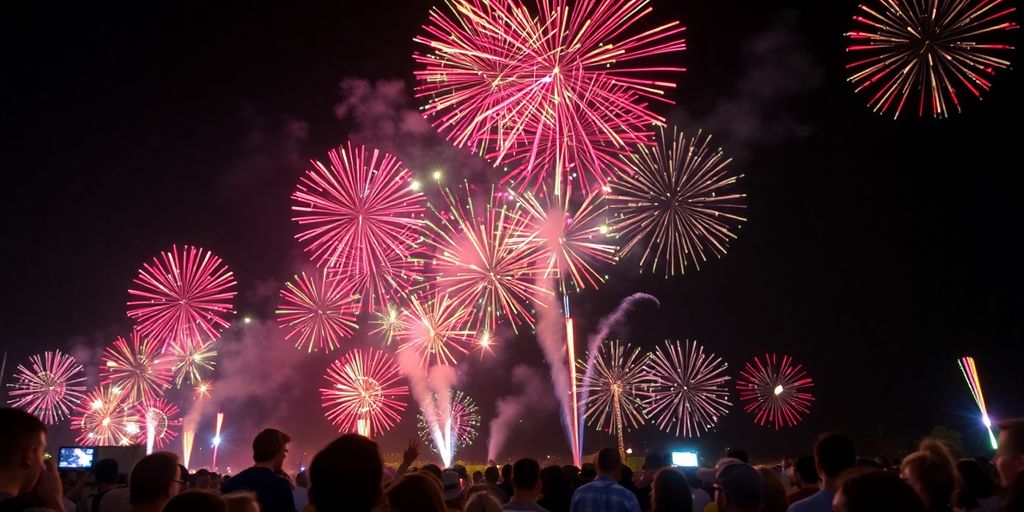 Colorful fireworks lighting up the night sky.