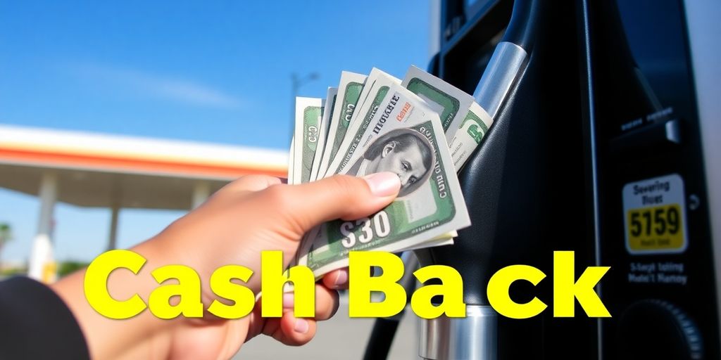 Gas pump with cash in hand for cash back.