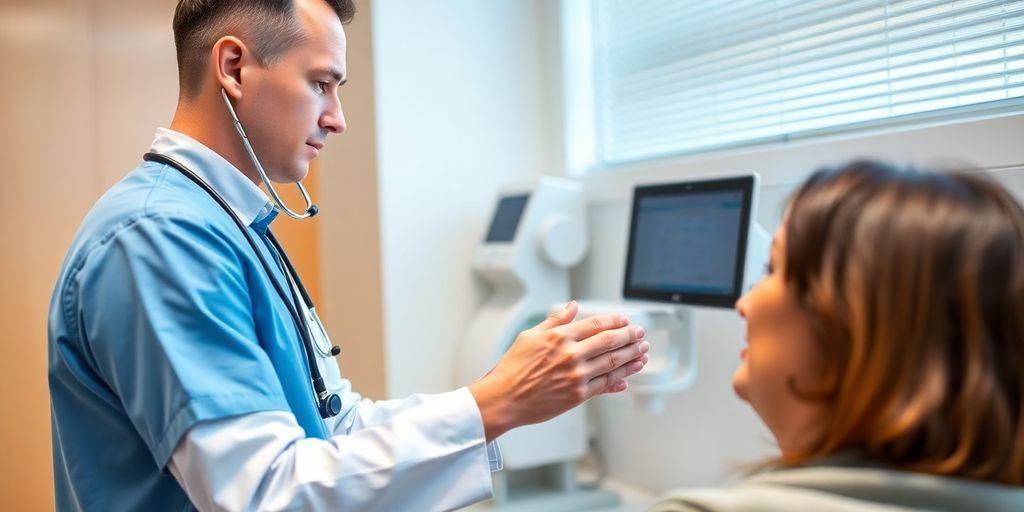 Doctor performing a DOT physical exam on a patient.