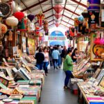 Colorful souvenirs and local crafts in a lively market.