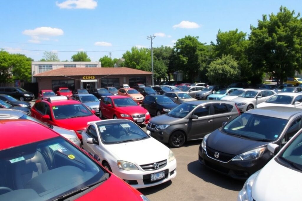 Diverse cars parked in a sunny setting.