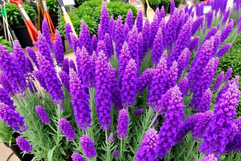 Lavender plants in bloom at a local nursery.