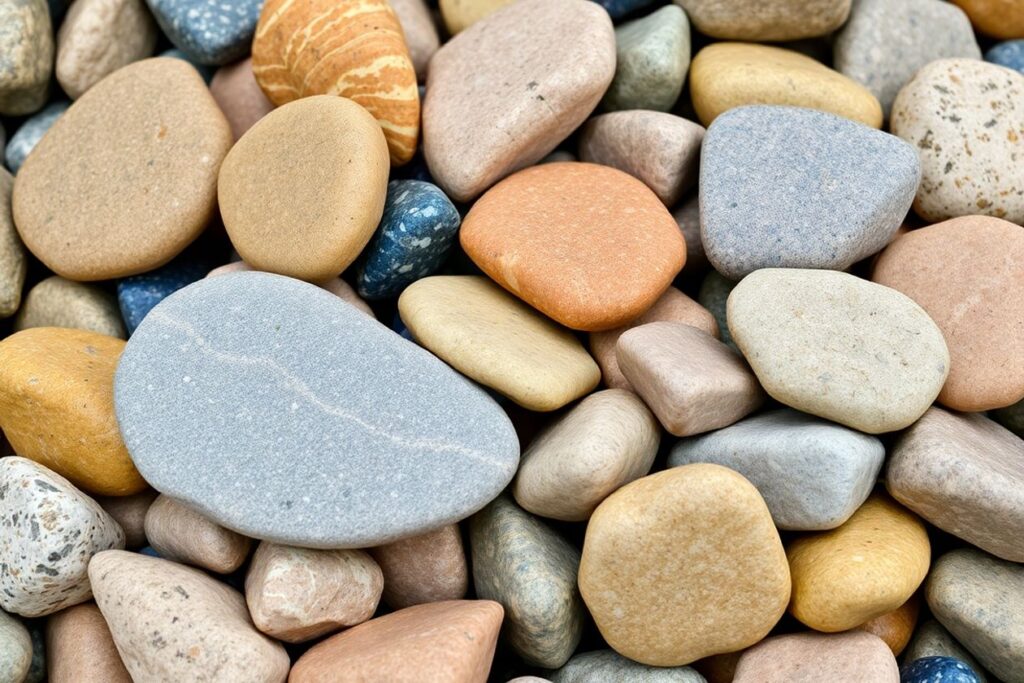 Colorful river rocks in various shapes and sizes.