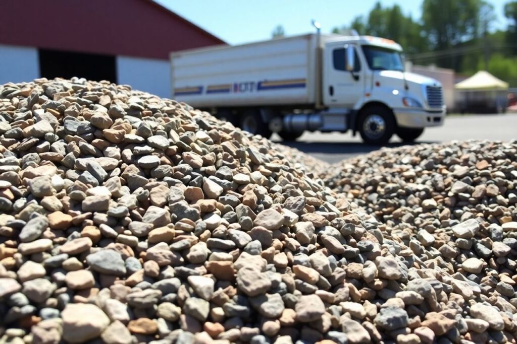 Close-up of gravel piles at a supplier.