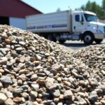 Close-up of gravel piles at a supplier.