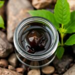 Close-up of shilajit resin in a jar.