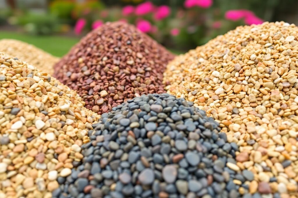 Colorful gravel options for landscaping projects.