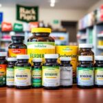 Photo of berberine supplements in a store setting.